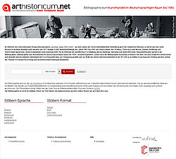 Screenshot der Online Bibliographie zum Kunsthandel im deutschsprachigen Raum bis 1945